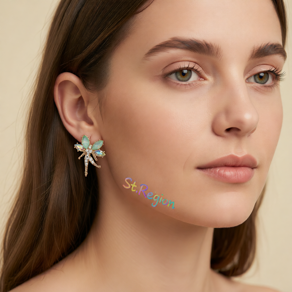 Green Crystal & Cubic Zirconia Fairy Stud Earrings