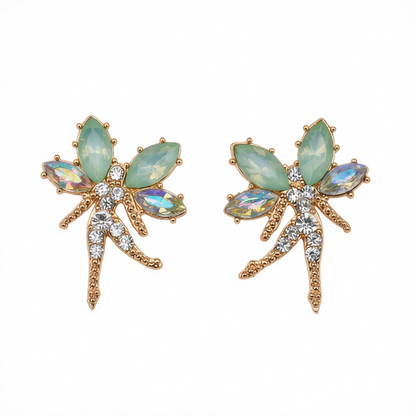 Green Crystal & Cubic Zirconia Fairy Stud Earrings