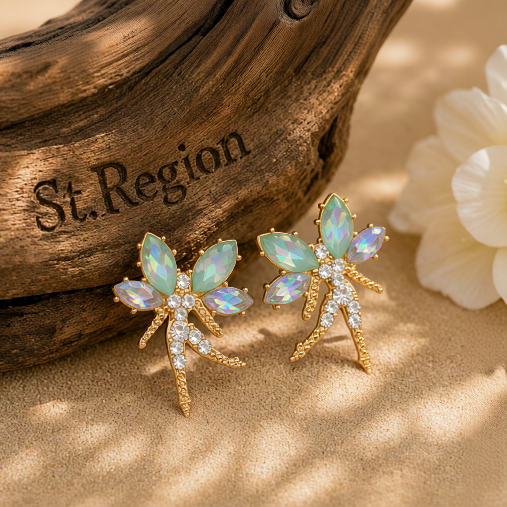 Green Crystal & Cubic Zirconia Fairy Stud Earrings
