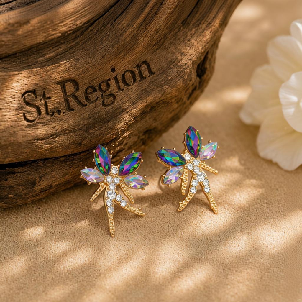 Purple Crystal and Cubic Zirconia Fairy Stud Earrings, cubic zirconia stud earrings for women, front view