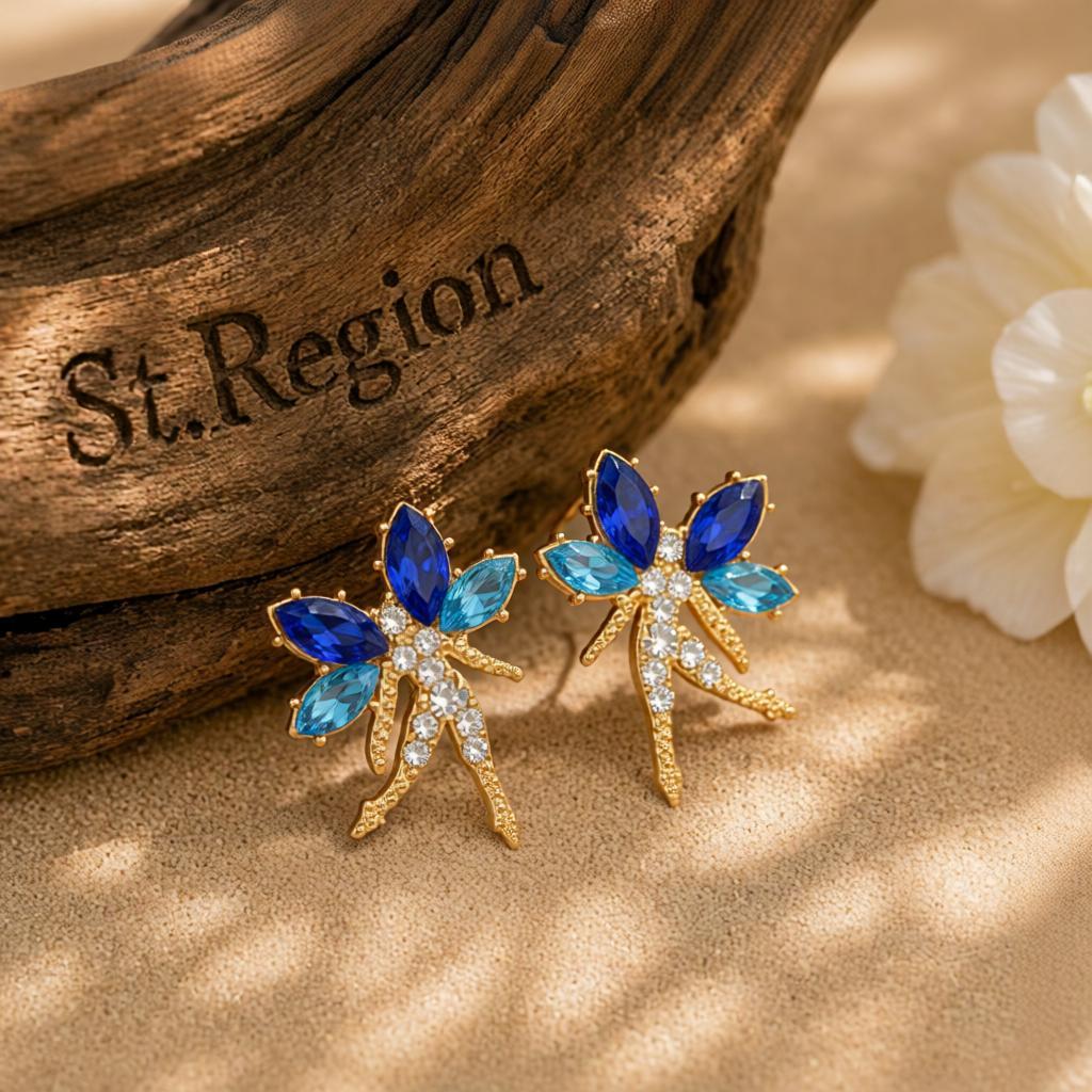 Navy Crystal and Cubic Zirconia Fairy Stud Earrings, cubic zirconia stud earrings for women, front view