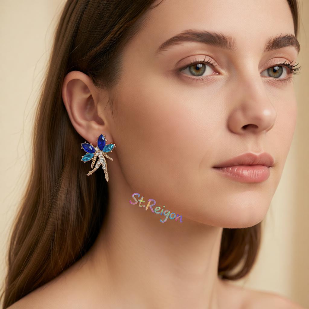 Navy Crystal and Cubic Zirconia Fairy Stud Earrings, cubic zirconia stud earrings for women, styled look