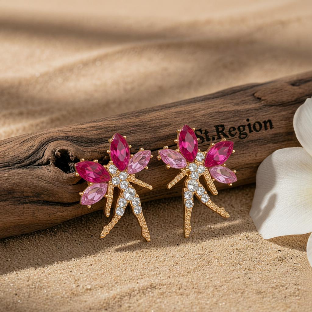 Rose Crystal and Cubic Zirconia Fairy Stud Earrings, cubic zirconia stud earrings for women, front view