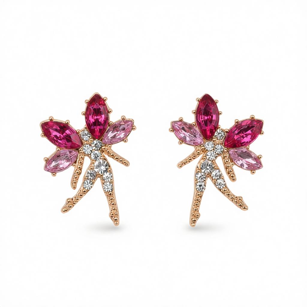 Rose Crystal and Cubic Zirconia Fairy Stud Earrings, cubic zirconia stud earrings for women, side view