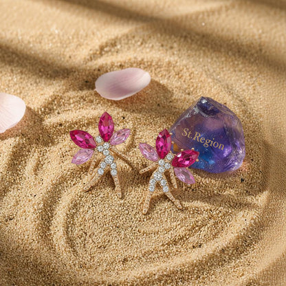 Rose Crystal and Cubic Zirconia Fairy Stud Earrings, cubic zirconia stud earrings for women, detail close-up