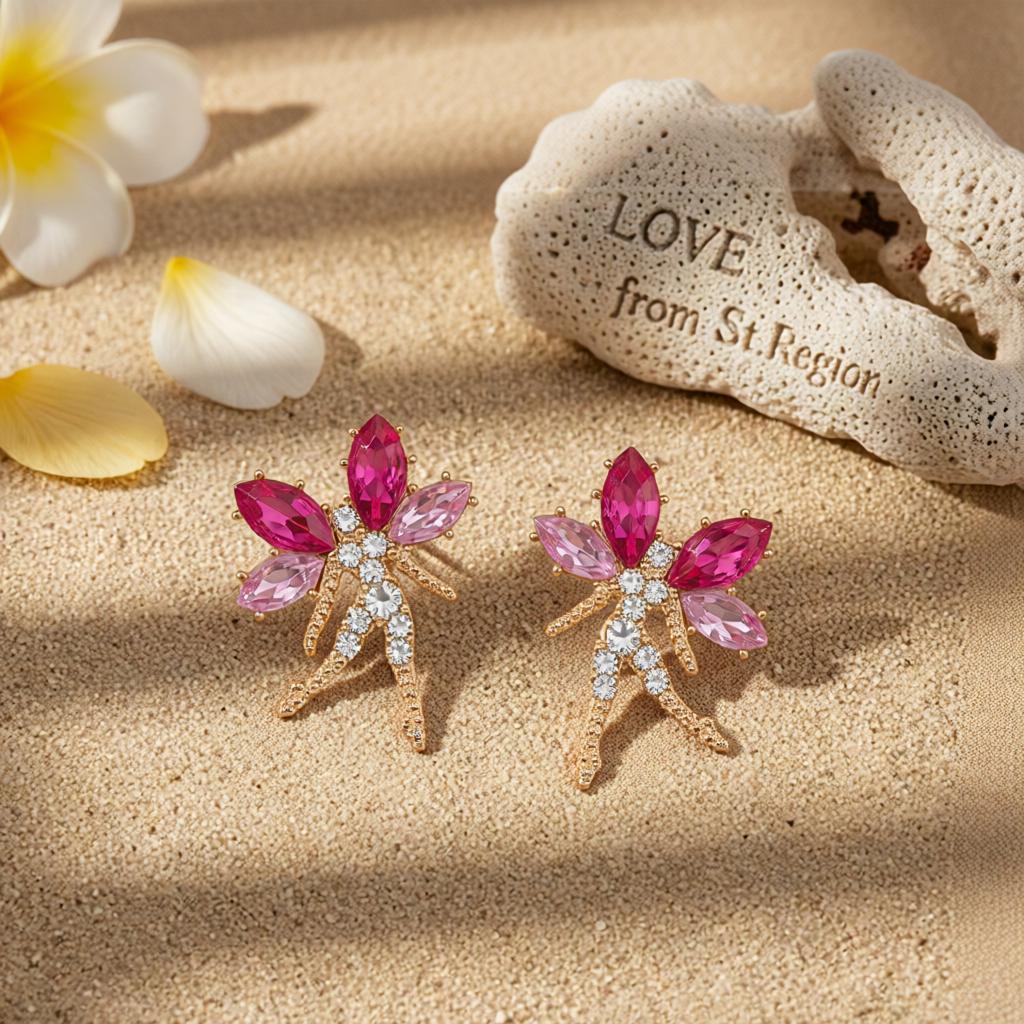 Rose Crystal and Cubic Zirconia Fairy Stud Earrings, cubic zirconia stud earrings for women, lifestyle look