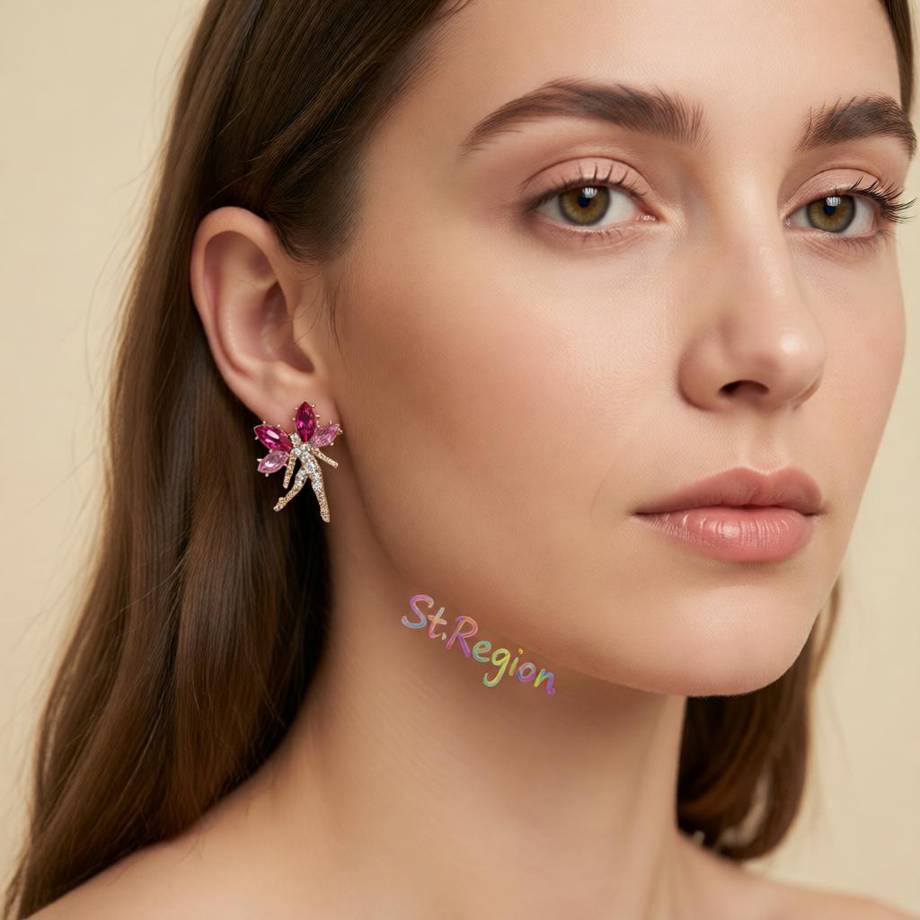 Rose Crystal and Cubic Zirconia Fairy Stud Earrings, cubic zirconia stud earrings for women, styled look