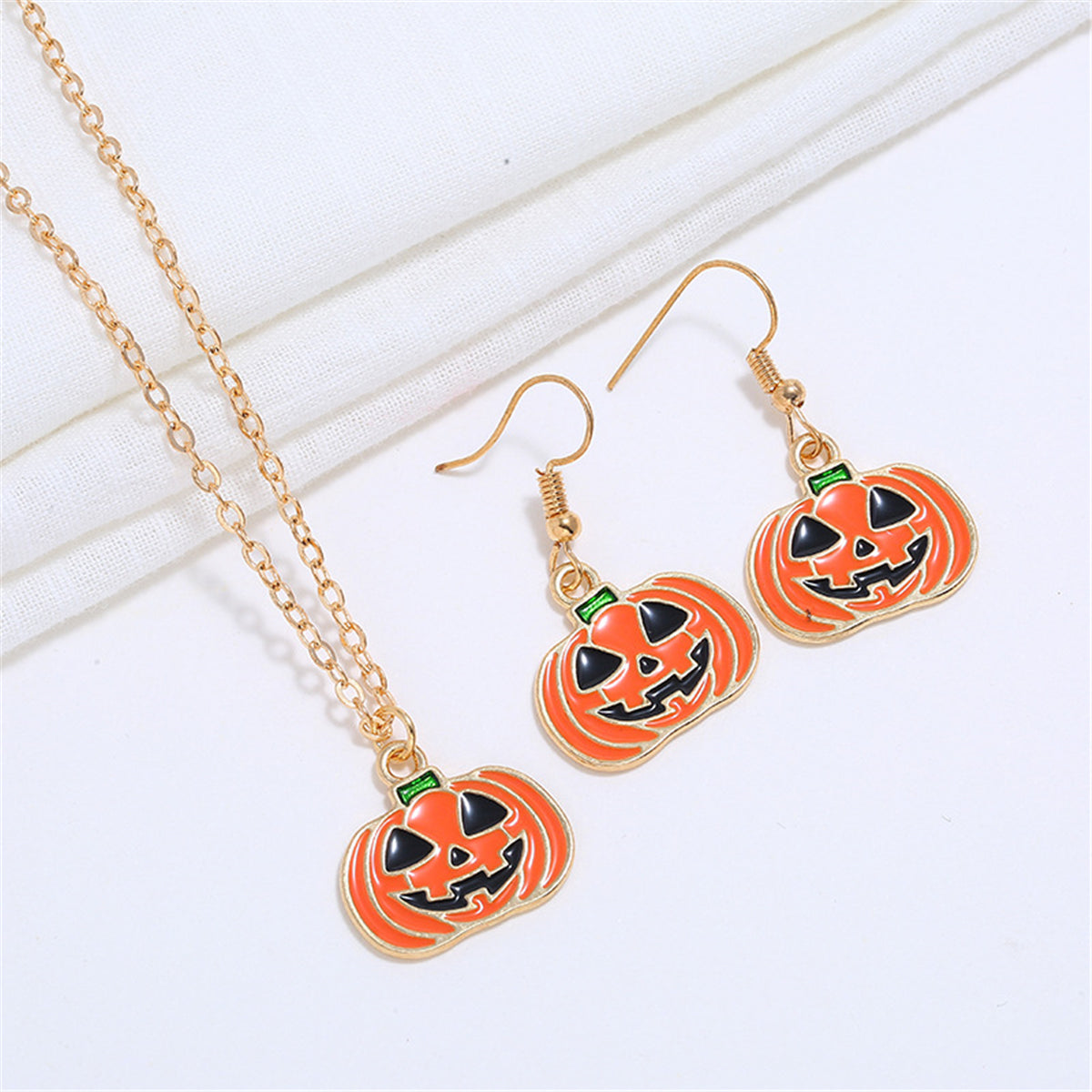 Orange Enamel & 18K Gold-Plated Pumpkin Drop Earrings & Pendant Necklace Set