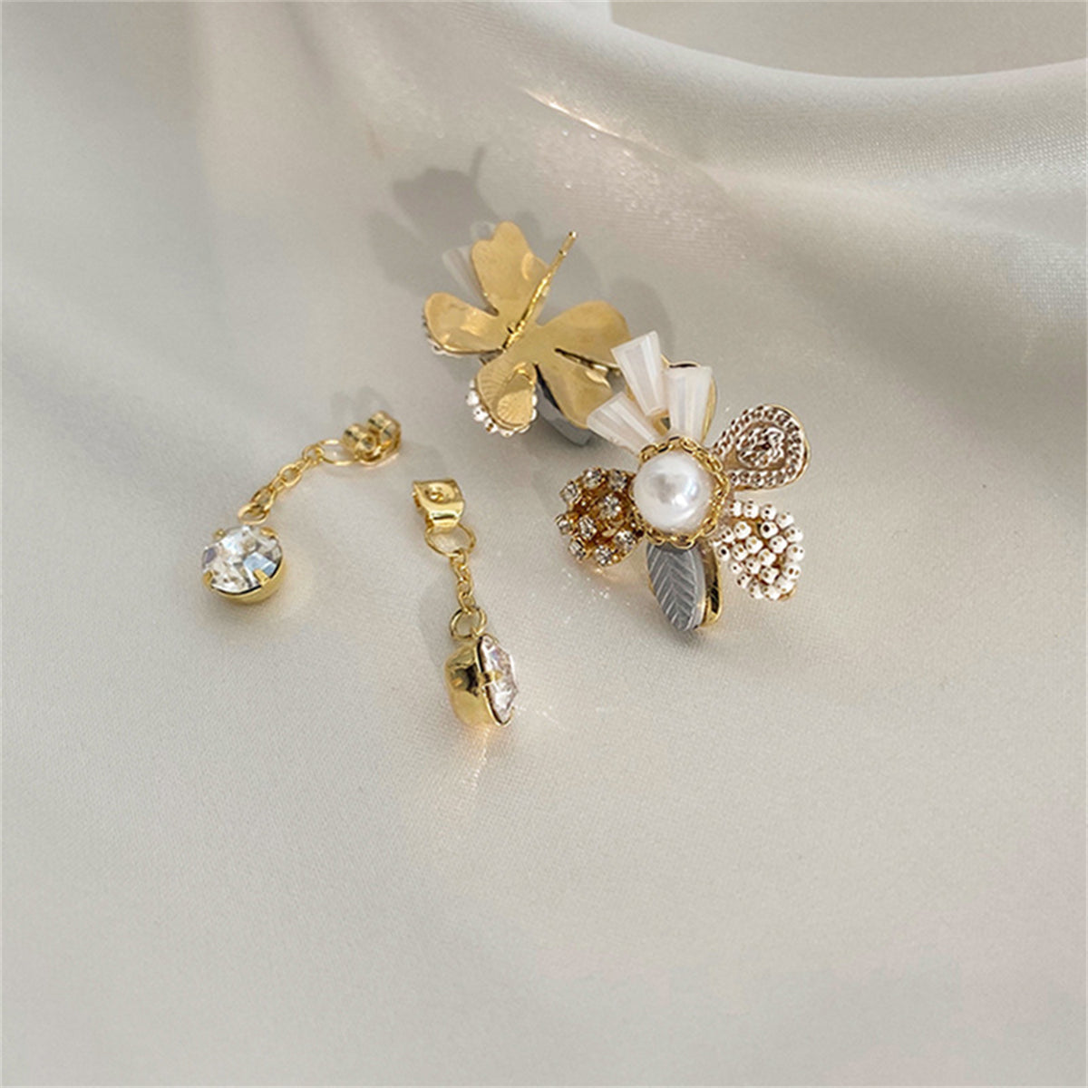 Cubic Zirconia & Acrylic 18K Gold-Plated Flower Ear Jackets