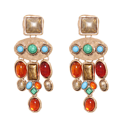 Colored Resin and Turquoise Geometric Drop Earrings, drop earrings for women, dainty minimalist design, side view