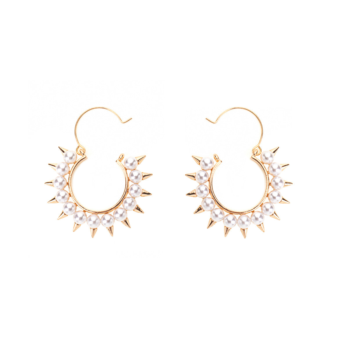 Pearl and 18K Gold-Plated Spike Hoop Earrings, gold drop earrings for women, botanical inspired, styled look
