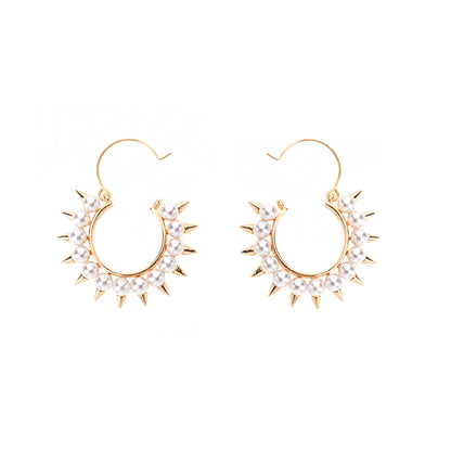 Pearl and 18K Gold-Plated Spike Hoop Earrings, gold drop earrings for women, botanical inspired, styled look