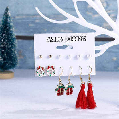 Pearl and Red Gift Box Bow Tassel Stud and Drop Earrings Set, stud earrings for women, lifestyle look
