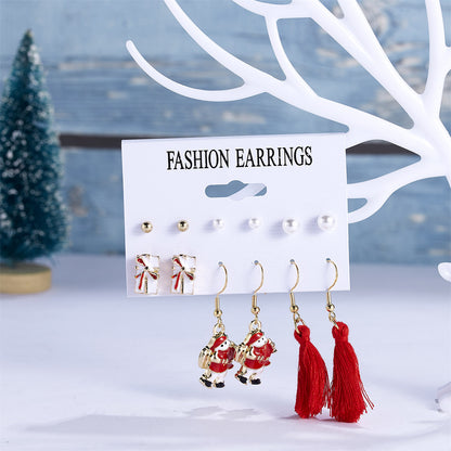 Pearl and Red Gift Box Santa Tassel Stud and Drop Earrings Set, stud earrings for women, everyday style, lifestyle look