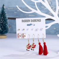 Pearl & Red Gift Box Santa Tassel Stud & Drop Earrings Set