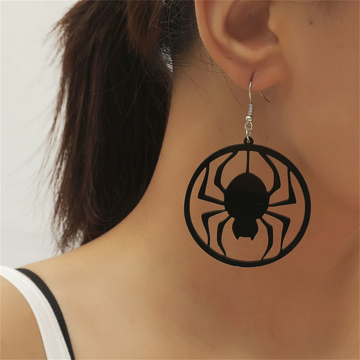 Black Acrylic Spider Silhouette Drop Earrings