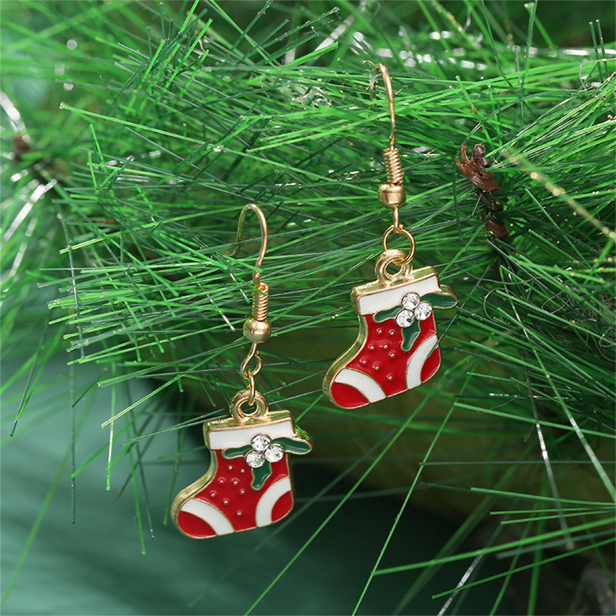 Red & 18K Gold-Plated Holly Stocking Drop Earrings