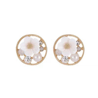 Cubic Zirconia & Pearl Flower Stud Earrings