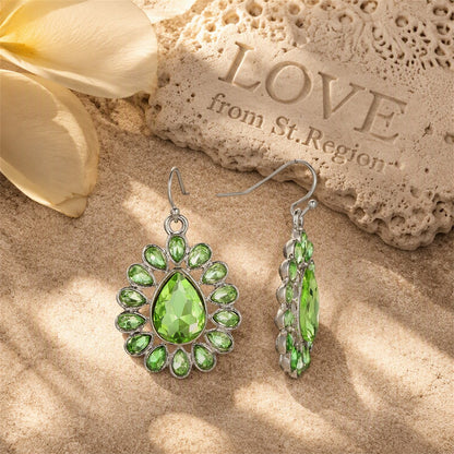 Green Crystal and Silver-Plated Peacock Drop Earrings, silver drop earrings for women, lifestyle look
