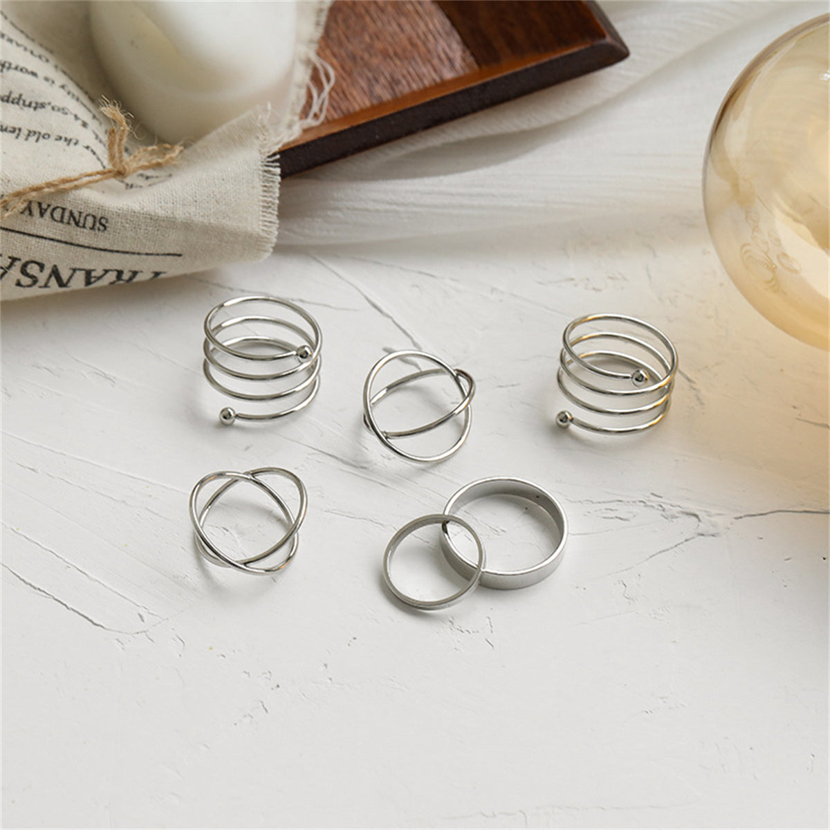 Silver-Plated Simplicity Stackable Ring Set, silver statement rings for women, elegant gift for her, detail close-up