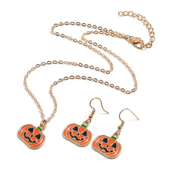 Orange Enamel & 18K Gold-Plated Pumpkin Drop Earrings & Pendant Necklace Set