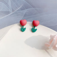 Pink & Green Enamel Tulip Stud Earrings
