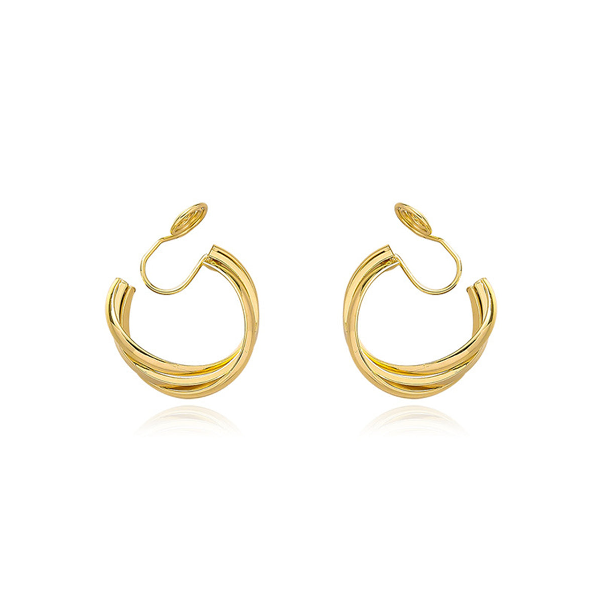 Two exquisite 18K gold-plated crisscross hoop earrings displayed on soft silk fabric, highlighting their elegance and craftsmanship.