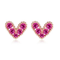 Pink Cubic Zirconia & 18k Gold-Plated Heart Stud Earrings