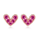 Pink Cubic Zirconia & 18k Gold-Plated Heart Stud Earrings
