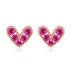 Pink Cubic Zirconia & 18K Gold-Plated Heart Stud Earrings