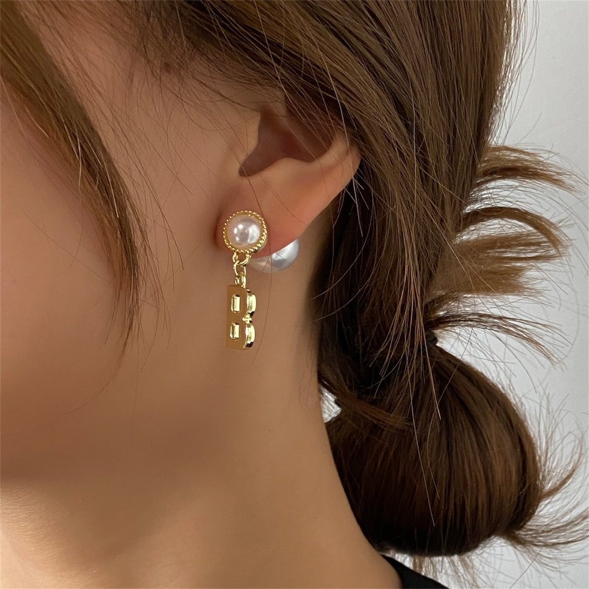 Pearl & 18K Gold-Plated 'B' Ear Jackets