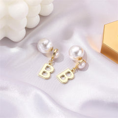 Pearl & 18K Gold-Plated 'B' Ear Jackets