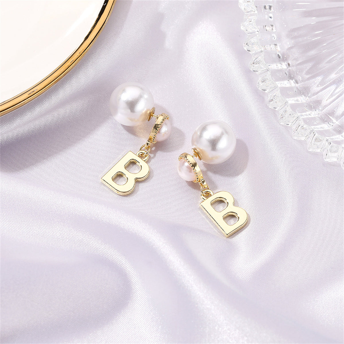 Pearl & 18K Gold-Plated 'B' Ear Jackets