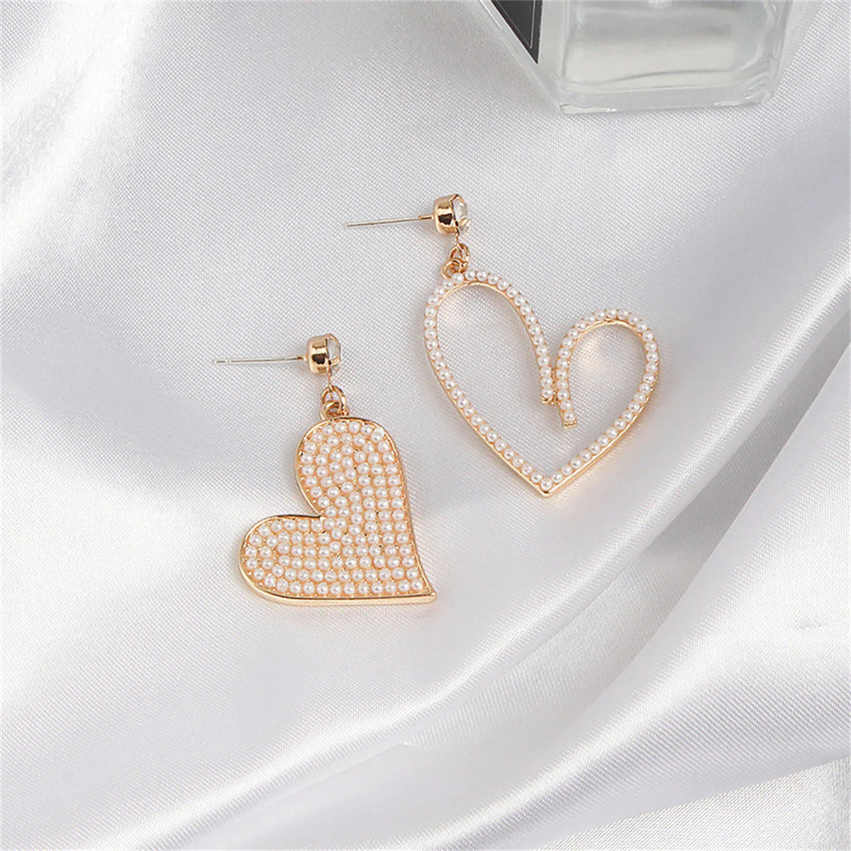 Cubic Zirconia & Pearl 18K Gold-Plated Mismatch Heart Drop Earrings