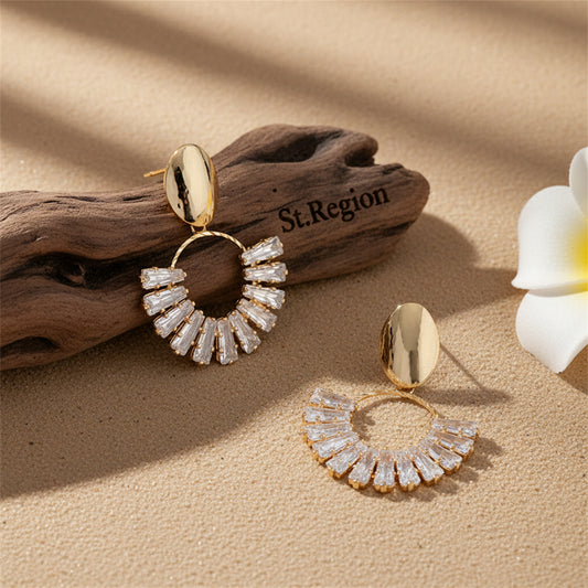 18K Gold-Plated & Crystal Circle Drop Earrings - Street Region
