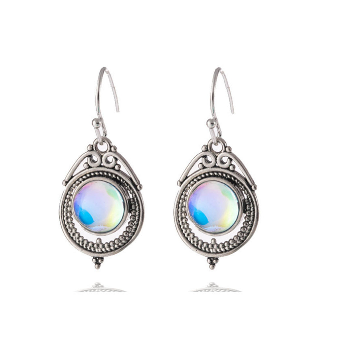Moonstone & Silver-Plated Bezel Milgrain Drop Earrings