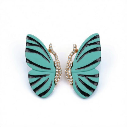 Blue Enamel and Cubic Zirconia 18K Gold-Plaed Butterfly Stud Earrings, gold stud earrings for women, side view
