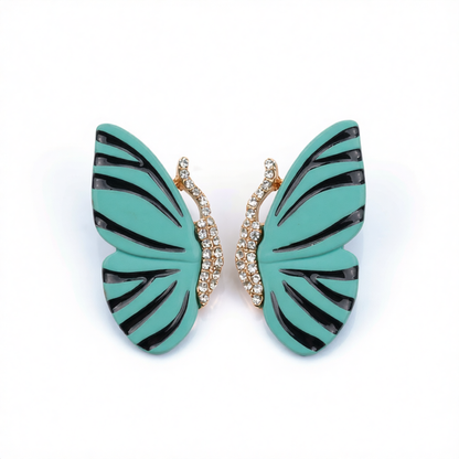 Blue Enamel & Cubic Zirconia 18K Gold-Plaed Butterfly Stud Earrings