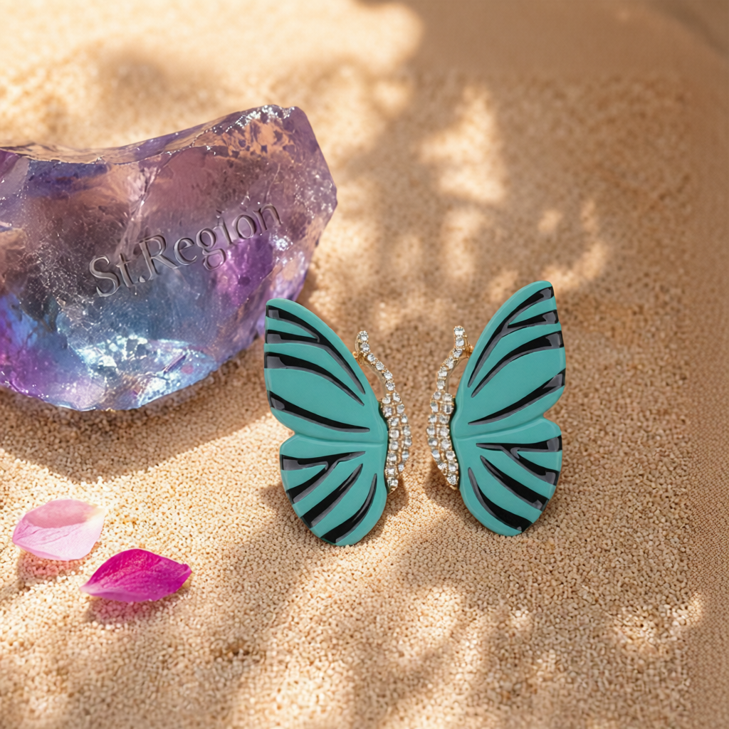 Blue Enamel & Cubic Zirconia 18K Gold-Plaed Butterfly Stud Earrings