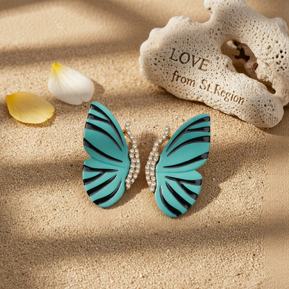 Blue Enamel & Cubic Zirconia 18K Gold-Plaed Butterfly Stud Earrings