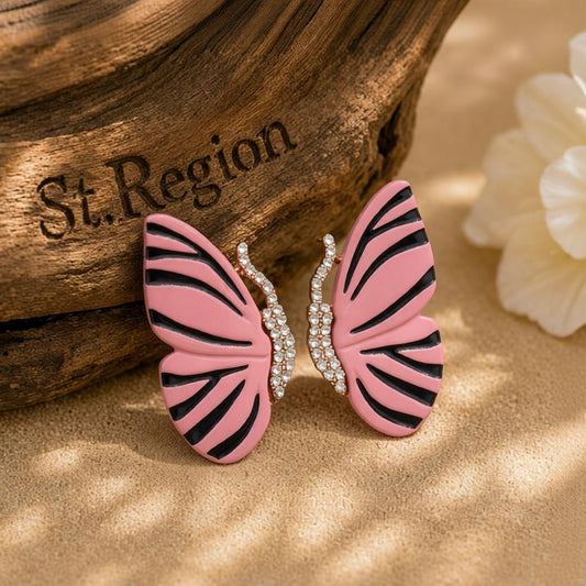 Pink Enamel & Cubic Zirconia Butterfly Stud Earrings