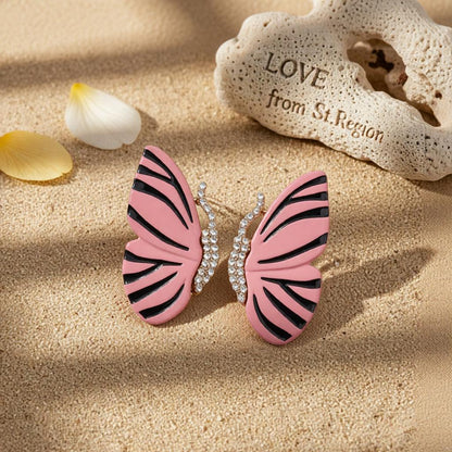 Pink Enamel and Cubic Zirconia Butterfly Stud Earrings, cubic zirconia stud earrings for women, lifestyle look