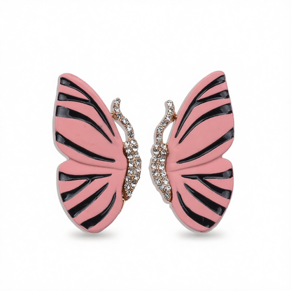 Pink Enamel & Cubic Zirconia Butterfly Stud Earrings