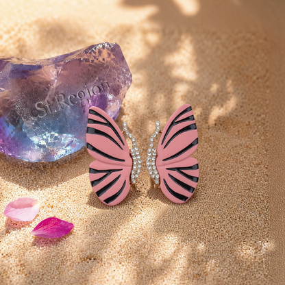 Pink Enamel & Cubic Zirconia Butterfly Stud Earrings