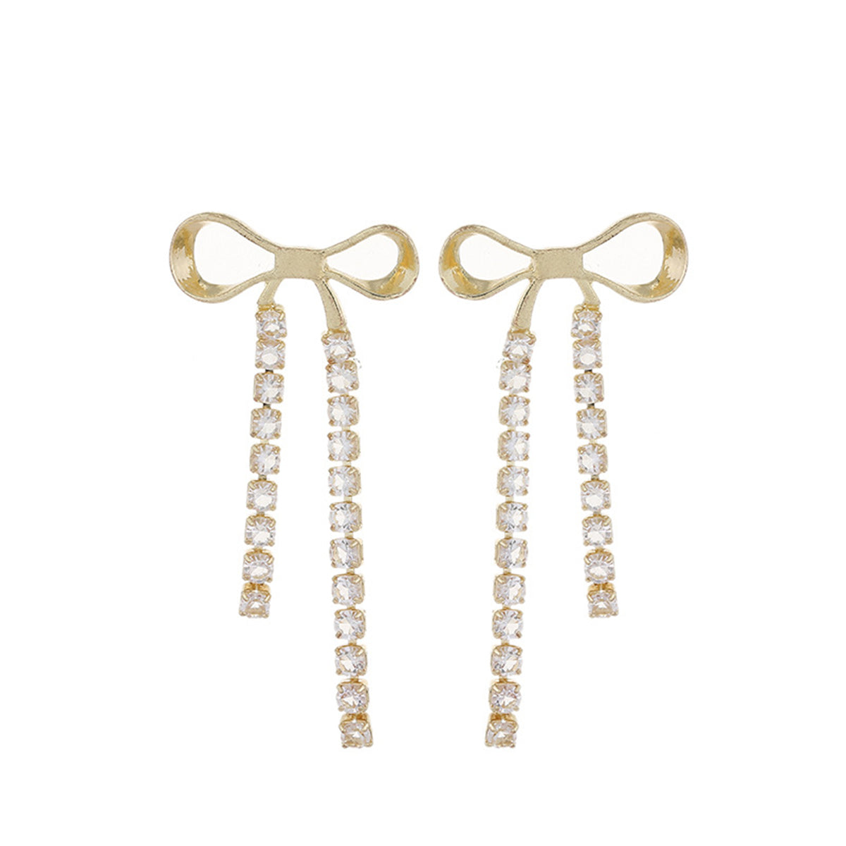 Cubic Zirconia and 18K Gold-Plated Bow Tassel Drop Earrings, gold drop earrings for women, side view
