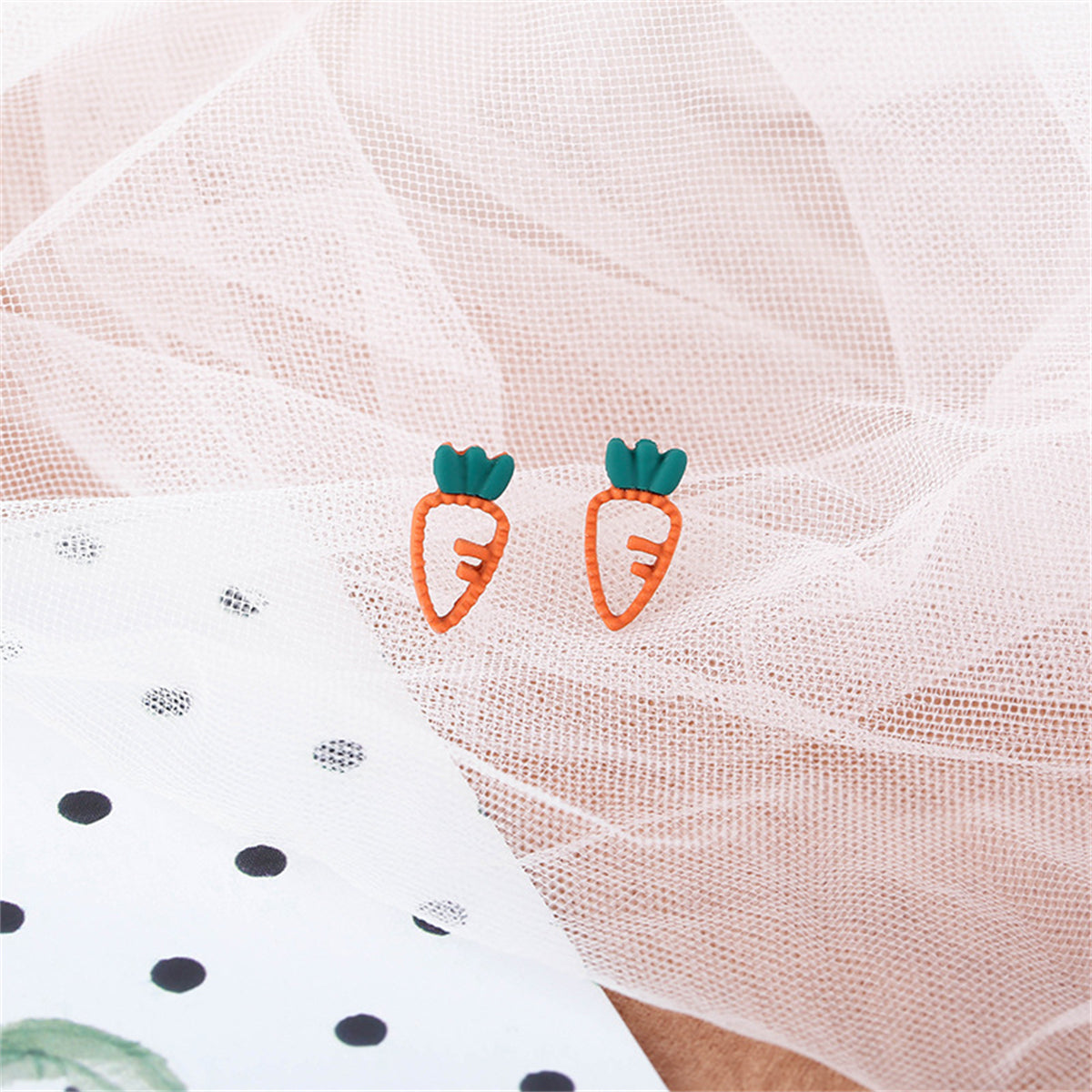 Orange Enamel and 18K Gold-Plated Carrot Stud Earrings, gold stud earrings for women, botanical inspired, front view
