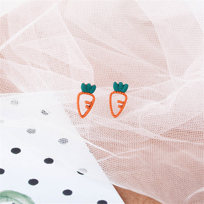 Orange Enamel and 18K Gold-Plated Carrot Stud Earrings, gold stud earrings for women, botanical inspired, front view
