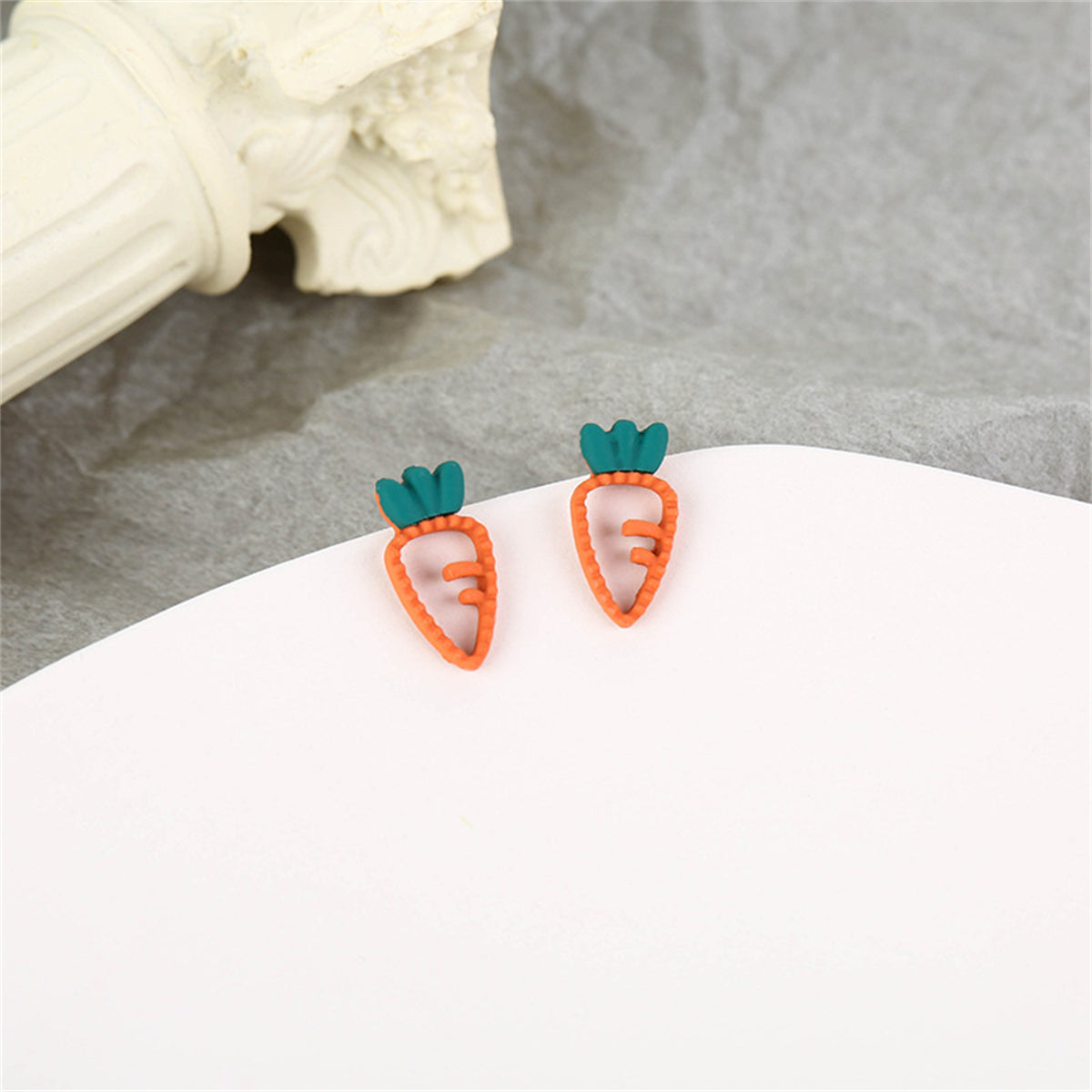 Orange Enamel and 18K Gold-Plated Carrot Stud Earrings, gold stud earrings for women, botanical inspired, side view