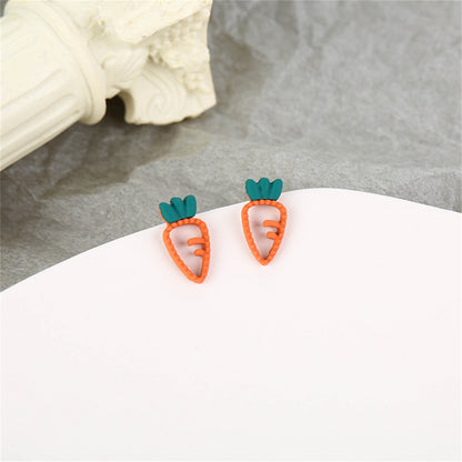 Orange Enamel and 18K Gold-Plated Carrot Stud Earrings, gold stud earrings for women, botanical inspired, side view