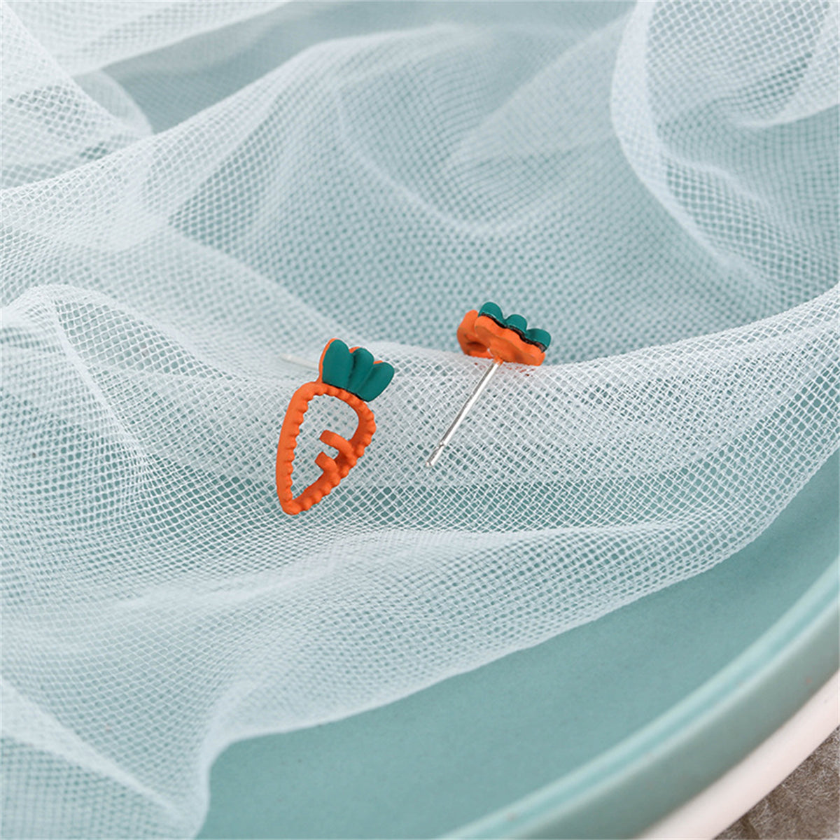 Orange Enamel and 18K Gold-Plated Carrot Stud Earrings, gold stud earrings for women, botanical inspired, detail close-up